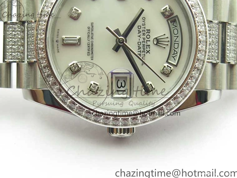 AAA Replica Watches 2682 Bracelet Edition MoistureWicking 36mm Day-Date MOP SS on Dial White President A 128239 Crystal Best SS Crystal Marker BP 1226